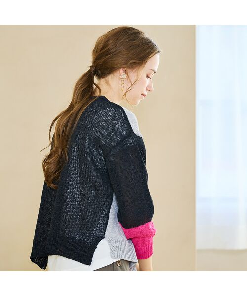 Liliane Burty ECLAT（Sサイズ） / リリアンビューティ エクラ カーディガン・ボレロ | 【Charme par Eclat】ウォッシャブル　バイカラーニットカーディガン | 詳細5