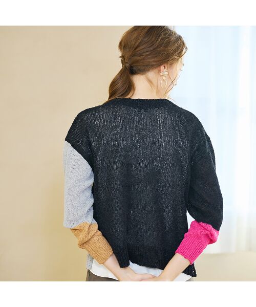 Liliane Burty ECLAT（Sサイズ） / リリアンビューティ エクラ カーディガン・ボレロ | 【Charme par Eclat】ウォッシャブル　バイカラーニットカーディガン | 詳細6