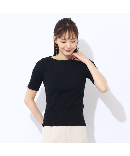 Liliane Burty ECLAT（Sサイズ） / リリアンビューティ エクラ カットソー | 【S・Mサイズ】ラメリブジャージー　半袖Tシャツ(ブラック) | 詳細1