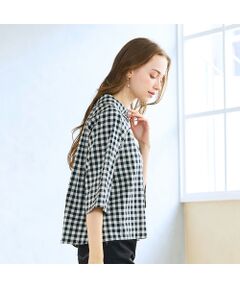 Liliane Burty ECLAT（Sサイズ） / リリアンビューティ エクラ シャツ・ブラウス | 【洗える】リネンチェックプルオーバーブラウス