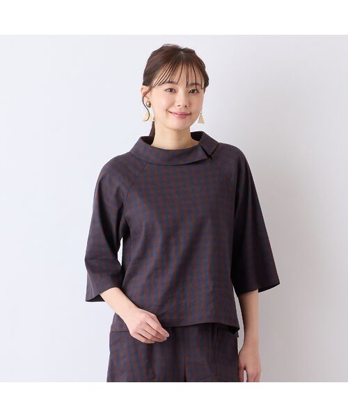 Liliane Burty ECLAT（Sサイズ） / リリアンビューティ エクラ シャツ・ブラウス | 【洗える】リネンチェックプルオーバーブラウス | 詳細1