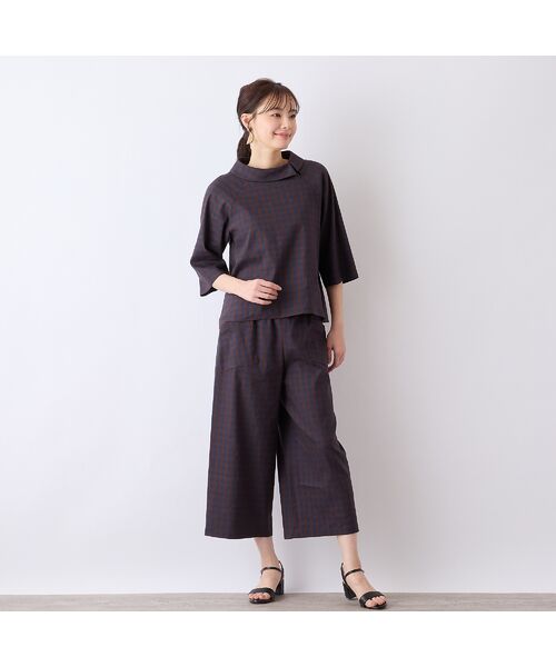 Liliane Burty ECLAT（Sサイズ） / リリアンビューティ エクラ シャツ・ブラウス | 【洗える】リネンチェックプルオーバーブラウス | 詳細2