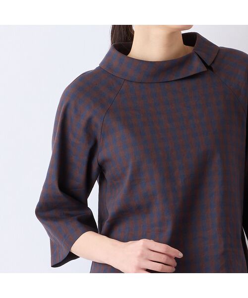 Liliane Burty ECLAT（Sサイズ） / リリアンビューティ エクラ シャツ・ブラウス | 【洗える】リネンチェックプルオーバーブラウス | 詳細3