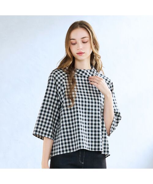 Liliane Burty ECLAT（Sサイズ） / リリアンビューティ エクラ シャツ・ブラウス | 【洗える】リネンチェックプルオーバーブラウス | 詳細4