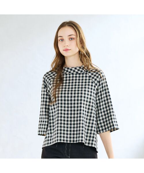 Liliane Burty ECLAT（Sサイズ） / リリアンビューティ エクラ シャツ・ブラウス | 【洗える】リネンチェックプルオーバーブラウス | 詳細5