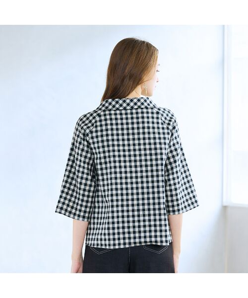 Liliane Burty ECLAT（Sサイズ） / リリアンビューティ エクラ シャツ・ブラウス | 【洗える】リネンチェックプルオーバーブラウス | 詳細6