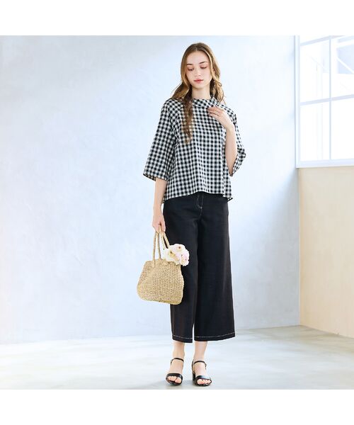 Liliane Burty ECLAT（Sサイズ） / リリアンビューティ エクラ シャツ・ブラウス | 【洗える】リネンチェックプルオーバーブラウス | 詳細7