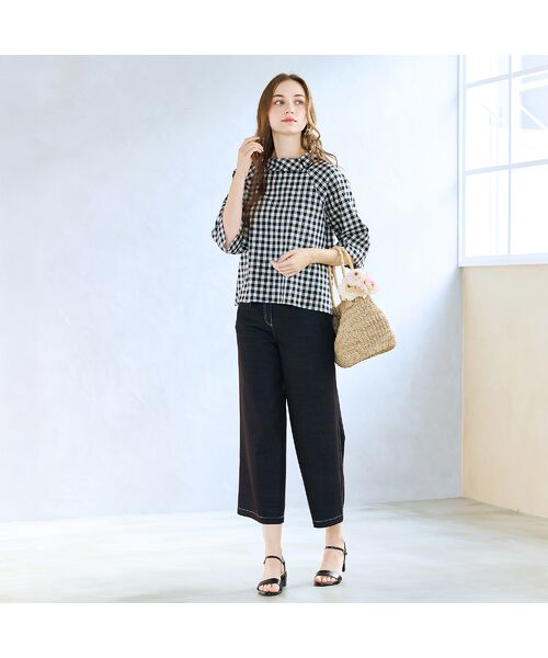 Liliane Burty ECLAT（Sサイズ） / リリアンビューティ エクラ シャツ・ブラウス | 【洗える】リネンチェックプルオーバーブラウス | 詳細8
