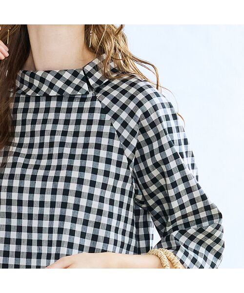 Liliane Burty ECLAT（Sサイズ） / リリアンビューティ エクラ シャツ・ブラウス | 【洗える】リネンチェックプルオーバーブラウス | 詳細9