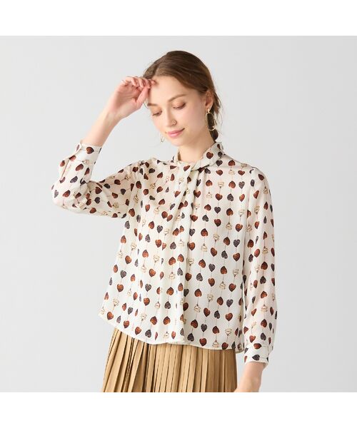 Liliane Burty ECLAT（Sサイズ） / リリアンビューティ エクラ シャツ・ブラウス | 【洗える】チョコレートプリントボウタイブラウス | 詳細2