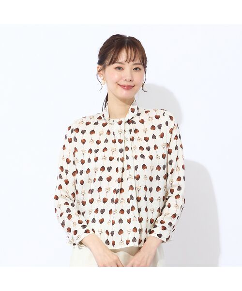 Liliane Burty ECLAT（Sサイズ） / リリアンビューティ エクラ シャツ・ブラウス | 【洗える】チョコレートプリントボウタイブラウス | 詳細7