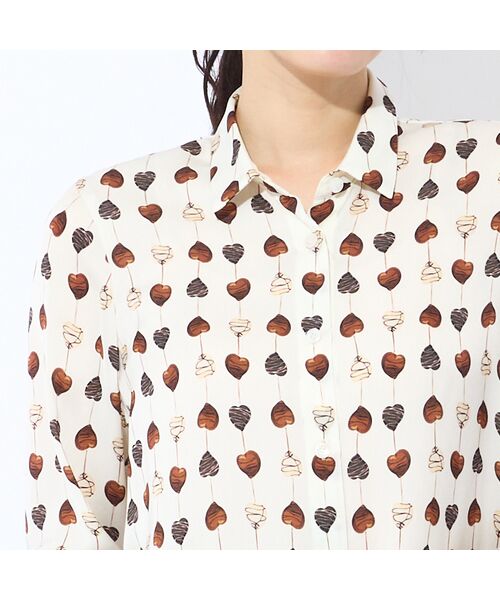 Liliane Burty ECLAT（Sサイズ） / リリアンビューティ エクラ シャツ・ブラウス | 【洗える】チョコレートプリントロングブラウス | 詳細4
