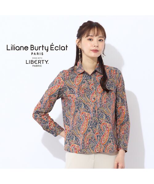 Liliane Burty ECLAT(Sサイズ)/リリアンビューティ エクラ 【洗える】リバティ ペイズリープリント衿付きブラウス グレー M Liliane Burty ECLAT(Sサイズ)/リリアンビューティ エクラ 【洗える】リバティ ペイズリープリント衿付きブラウス グレー M
