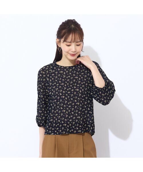 Liliane Burty ECLAT（Sサイズ） / リリアンビューティ エクラ シャツ・ブラウス | 【洗える】ストレッチシアープリントブラウス | 詳細1