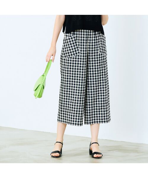 Liliane Burty ECLAT（Sサイズ） / リリアンビューティ エクラ ショート・ハーフ・半端丈パンツ | 【洗える】リネンチェックプルオールゴムパンツ | 詳細9