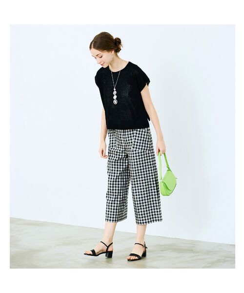 Liliane Burty ECLAT（Sサイズ） / リリアンビューティ エクラ ショート・ハーフ・半端丈パンツ | 【洗える】リネンチェックプルオールゴムパンツ | 詳細12
