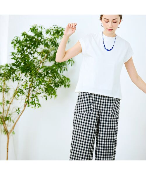 Liliane Burty ECLAT（Sサイズ） / リリアンビューティ エクラ ショート・ハーフ・半端丈パンツ | 【洗える】リネンチェックプルオールゴムパンツ | 詳細13