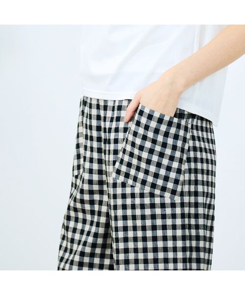 Liliane Burty ECLAT（Sサイズ） / リリアンビューティ エクラ ショート・ハーフ・半端丈パンツ | 【洗える】リネンチェックプルオールゴムパンツ | 詳細15