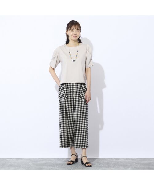 Liliane Burty ECLAT（Sサイズ） / リリアンビューティ エクラ ショート・ハーフ・半端丈パンツ | 【洗える】リネンチェックプルオールゴムパンツ | 詳細17