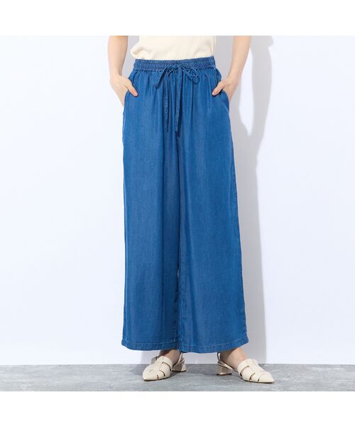 Liliane Burty ECLAT(Sサイズ) / リリアンビューティ エクラ デニムパンツ | 【洗える】オールゴムワイドリヨセルデニムパンツ(ダークブルー)