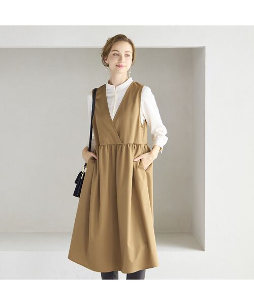 Liliane Burty ECLAT（Sサイズ） / リリアンビューティ エクラ ミニ丈・ひざ丈ワンピース | 【洗える・接触冷感】カシュクールジャンパードレス | 詳細1