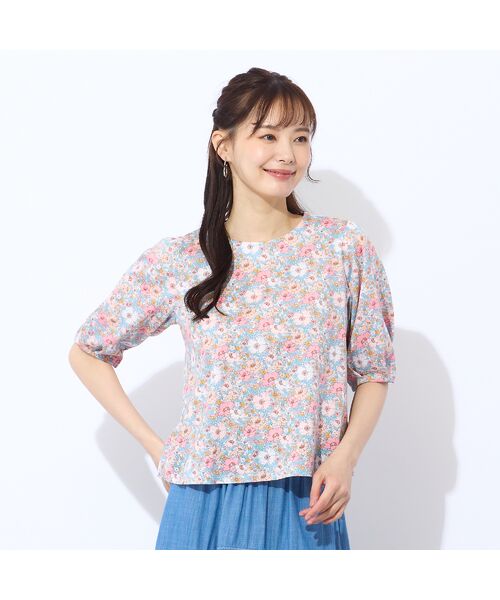 Liliane Burty ECLAT（Sサイズ） / リリアンビューティ エクラ カットソー | 【洗える】リバティ　ねこ/フラワープリントTシャツ | 詳細1