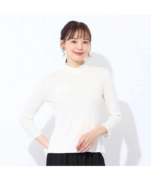 Liliane Burty ECLAT（Sサイズ）/リリアンビューティ エクラ 【洗える・接触冷感】綿100％ハイネック 七分袖Tシャツ オフ S