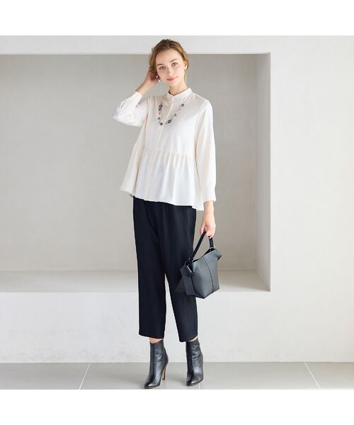 Liliane Burty ECLAT（Sサイズ） / リリアンビューティ エクラ シャツ・ブラウス | 【洗える】シルキーツイルバンドカラーブラウス | 詳細4