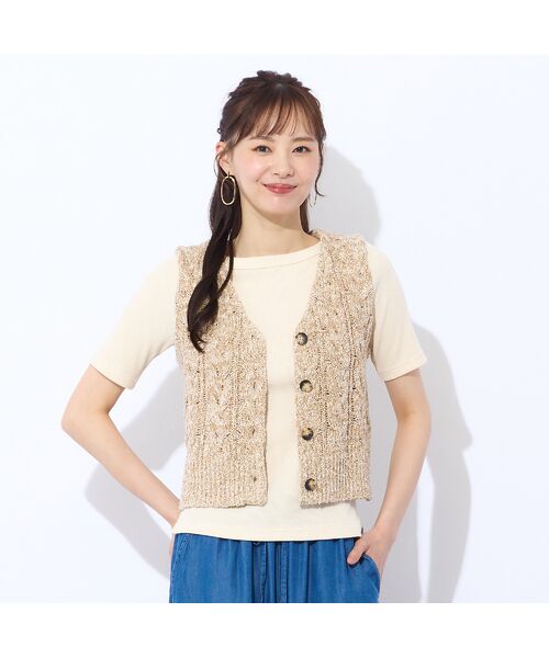 Liliane Burty ECLAT(Sサイズ)/リリアンビューティ エクラ 【洗える】メランジニットベスト ベージュ S Liliane Burty ECLAT(Sサイズ)/リリアンビューティ エクラ 【洗える】メランジニットベスト ベージュ S