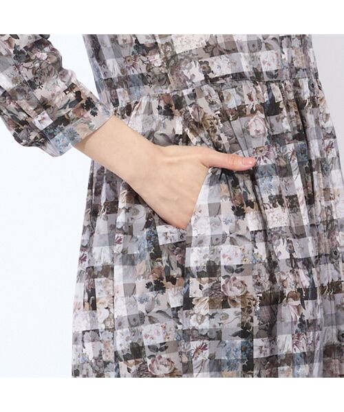 Liliane Burty ECLAT（Sサイズ） / リリアンビューティ エクラ ミニ丈・ひざ丈ワンピース | 【洗える】リバティ　ギンガムフラワープリントワンピース | 詳細7