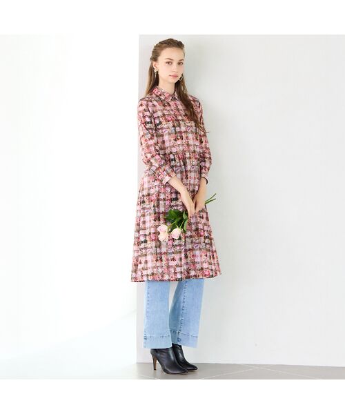 Liliane Burty ECLAT（Sサイズ） / リリアンビューティ エクラ ミニ丈・ひざ丈ワンピース | 【洗える】リバティ　ギンガムフラワープリントワンピース | 詳細12