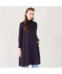 Liliane Burty ECLAT（Sサイズ） / リリアンビューティ エクラ シャツ・ブラウス | 【洗える】タータンチェックバンドカラーロングブラウス