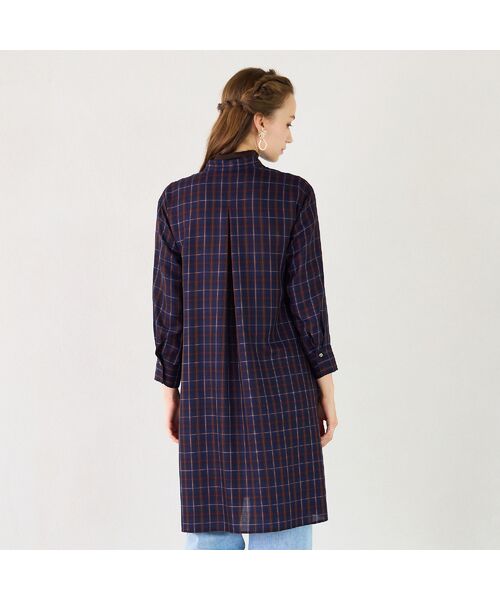 Liliane Burty ECLAT（Sサイズ） / リリアンビューティ エクラ シャツ・ブラウス | 【洗える】タータンチェックバンドカラーロングブラウス | 詳細3