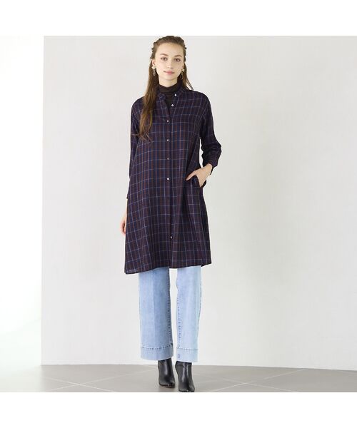 Liliane Burty ECLAT（Sサイズ） / リリアンビューティ エクラ シャツ・ブラウス | 【洗える】タータンチェックバンドカラーロングブラウス | 詳細4