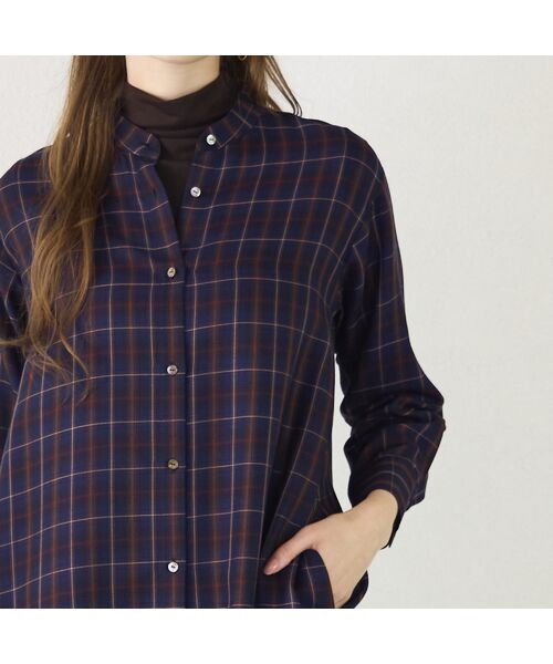 Liliane Burty ECLAT（Sサイズ） / リリアンビューティ エクラ シャツ・ブラウス | 【洗える】タータンチェックバンドカラーロングブラウス | 詳細5