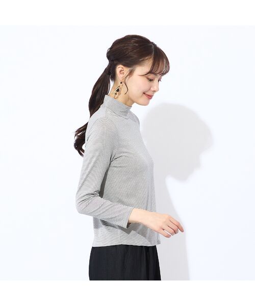 Liliane Burty ECLAT（Sサイズ） / リリアンビューティ エクラ カットソー | 【洗える】吸湿発熱　細ボーダーハイネックTシャツ | 詳細1