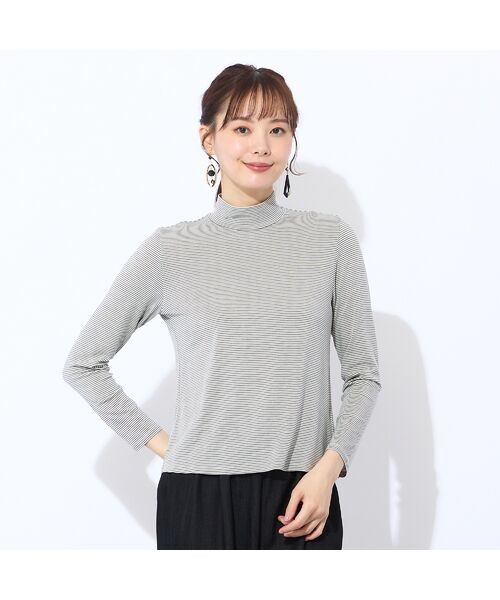 Liliane Burty ECLAT（Sサイズ） / リリアンビューティ エクラ カットソー | 【洗える】吸湿発熱　細ボーダーハイネックTシャツ | 詳細4