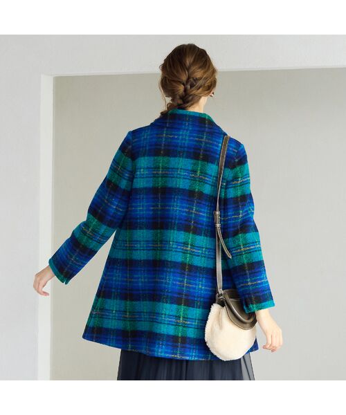 Liliane Burty ECLAT（Sサイズ） / リリアンビューティ エクラ ステンカラーコート | イタリア製素材スライバーチェックコート | 詳細9