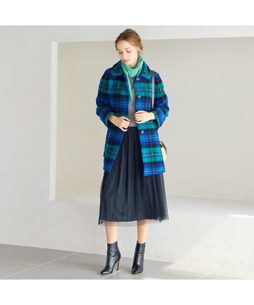 Liliane Burty ECLAT（Sサイズ） / リリアンビューティ エクラ ステンカラーコート | イタリア製素材スライバーチェックコート | 詳細11