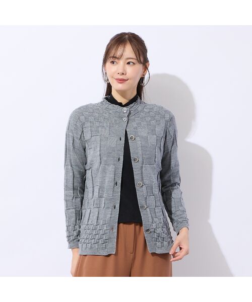 Liliane Burty ECLAT(Sサイズ)/リリアンビューティ エクラ ホールガーメント編地変化カーディガン グレー M Liliane Burty ECLAT(Sサイズ)/リリアンビューティ エクラ ホールガーメント編地変化カーディガン グレー M