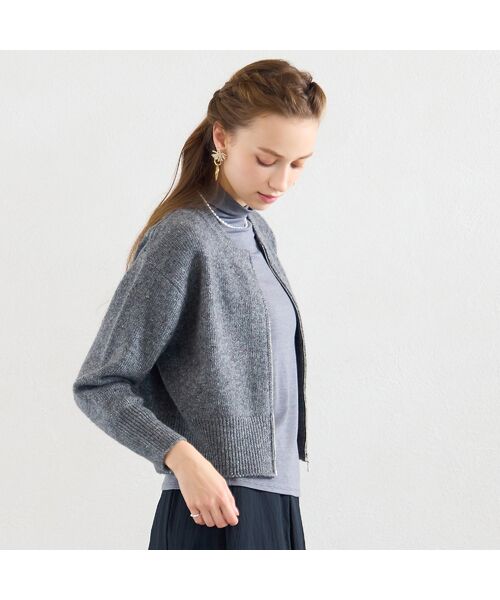 Liliane Burty ECLAT（Sサイズ） / リリアンビューティ エクラ カーディガン・ボレロ | 【洗える】ネップツイードジップアップニット | 詳細8