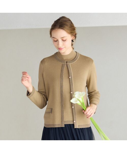 Liliane Burty ECLAT（Sサイズ） / リリアンビューティ エクラ カーディガン・ボレロ | 【洗える/アンサンブル対応】柄縁取りウール混ニットカーディガン | 詳細2