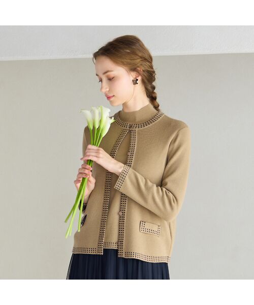 Liliane Burty ECLAT（Sサイズ） / リリアンビューティ エクラ カーディガン・ボレロ | 【洗える/アンサンブル対応】柄縁取りウール混ニットカーディガン | 詳細3