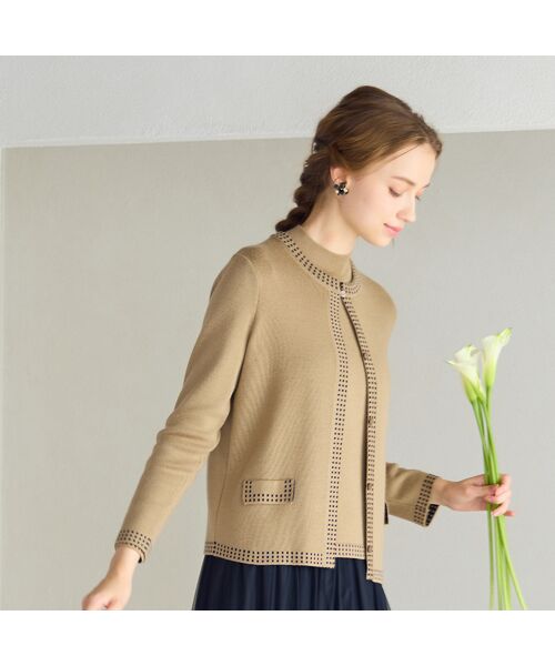 Liliane Burty ECLAT（Sサイズ） / リリアンビューティ エクラ カーディガン・ボレロ | 【洗える/アンサンブル対応】柄縁取りウール混ニットカーディガン | 詳細4