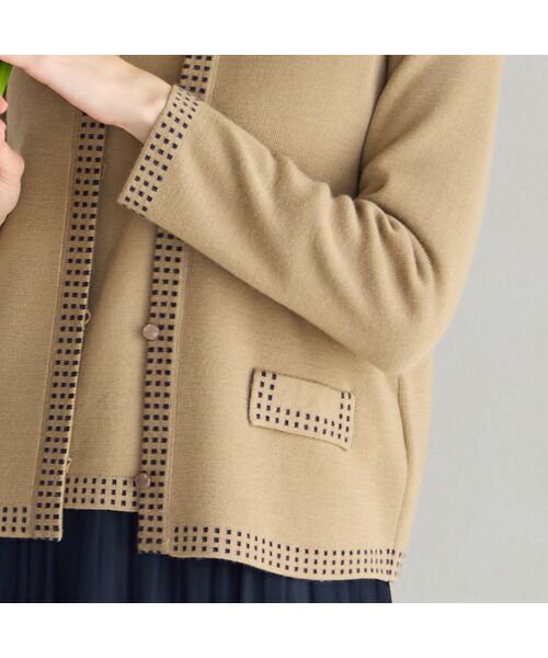 Liliane Burty ECLAT（Sサイズ） / リリアンビューティ エクラ カーディガン・ボレロ | 【洗える/アンサンブル対応】柄縁取りウール混ニットカーディガン | 詳細8