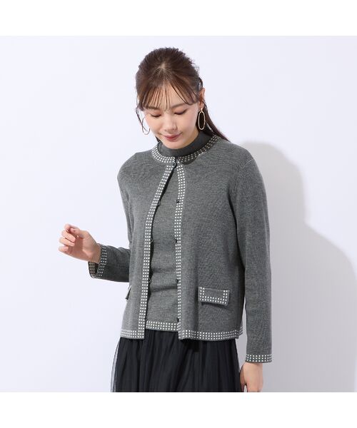 Liliane Burty ECLAT（Sサイズ） / リリアンビューティ エクラ カーディガン・ボレロ | 【洗える/アンサンブル対応】柄縁取りウール混ニットカーディガン | 詳細9