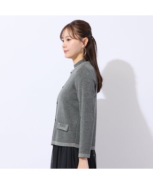 Liliane Burty ECLAT（Sサイズ） / リリアンビューティ エクラ カーディガン・ボレロ | 【洗える/アンサンブル対応】柄縁取りウール混ニットカーディガン | 詳細10