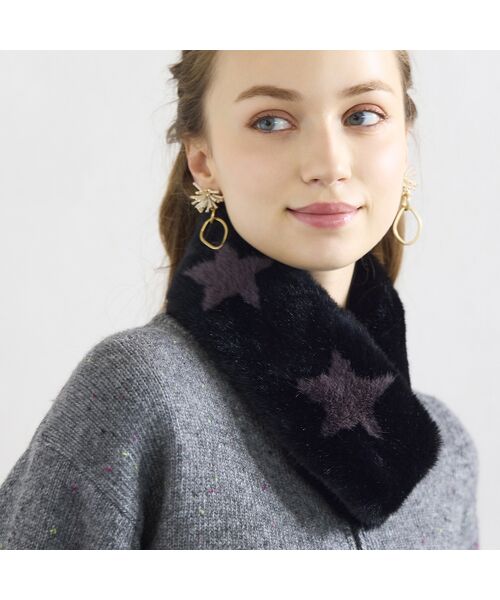 Liliane Burty ECLAT（Sサイズ） / リリアンビューティ エクラ ネックウォーマー・イヤーマフ | 【一部店舗・オンラインショップ限定】フェイクファー星ティペット（ブラック）