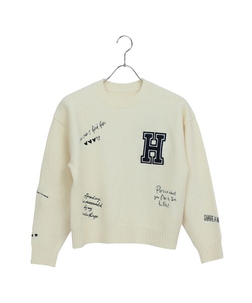 Liliane Burty ECLAT（Sサイズ） / リリアンビューティ エクラ ニット・セーター | 【洗える】カレッジ刺繍ニット（オフ）