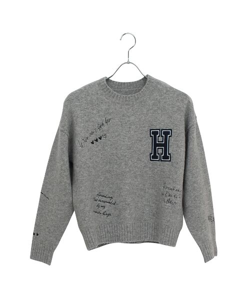 Liliane Burty ECLAT（Sサイズ） / リリアンビューティ エクラ ニット・セーター | 【洗える】カレッジ刺繍ニット（ライトグレー）